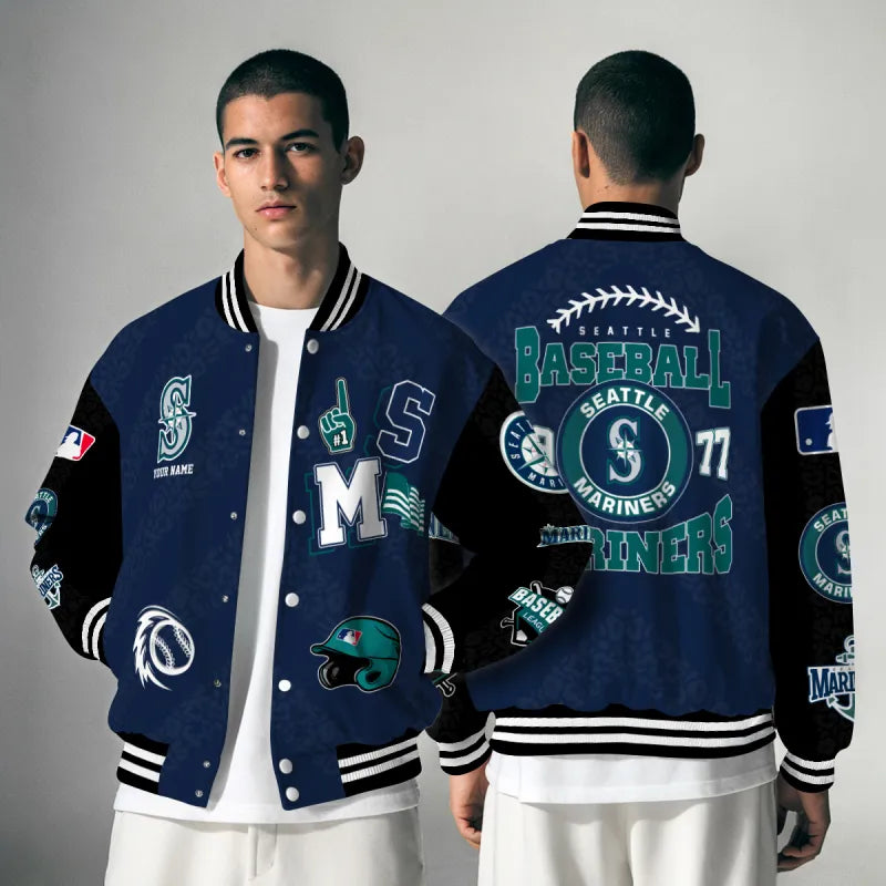 LIMITED EDITION - NEW CUSTOMIZED MLB14 SMS SEATTLE MARINERS SATIN VARSITY & BASEBALL JACKETS