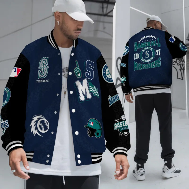 LIMITED EDITION - NEW CUSTOMIZED MLB14 SMS SEATTLE MARINERS SATIN VARSITY & BASEBALL JACKETS