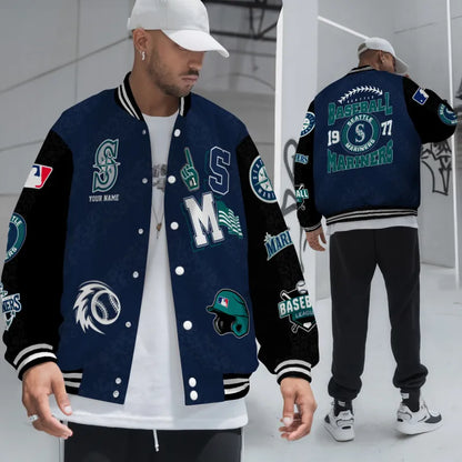 LIMITED EDITION - NEW CUSTOMIZED MLB14 SMS SEATTLE MARINERS SATIN VARSITY & BASEBALL JACKETS