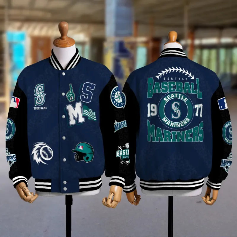 LIMITED EDITION - NEW CUSTOMIZED MLB14 SMS SEATTLE MARINERS SATIN VARSITY & BASEBALL JACKETS