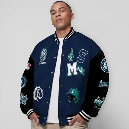 LIMITED EDITION - NEW CUSTOMIZED MLB14 SMS SEATTLE MARINERS SATIN VARSITY & BASEBALL JACKETS