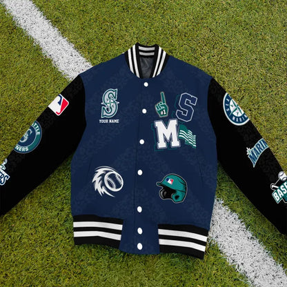LIMITED EDITION - NEW CUSTOMIZED MLB14 SMS SEATTLE MARINERS SATIN VARSITY & BASEBALL JACKETS