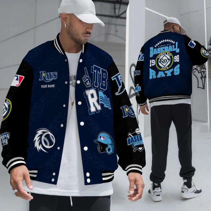 LIMITED EDITION - NEW CUSTOMIZED MLB21 TBR TAMPA BAY RAYS SATIN VARSITY & BASEBALL JACKETS