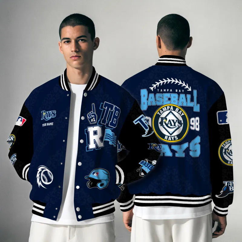 LIMITED EDITION - NEW CUSTOMIZED MLB21 TBR TAMPA BAY RAYS SATIN VARSITY & BASEBALL JACKETS