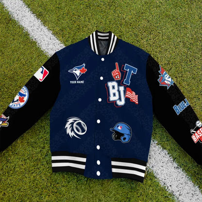 LIMITED EDITION - NEW CUSTOMIZED MLB12 TBJ TORONTO BLUE JAYS SATIN VARSITY & BASEBALL JACKETS