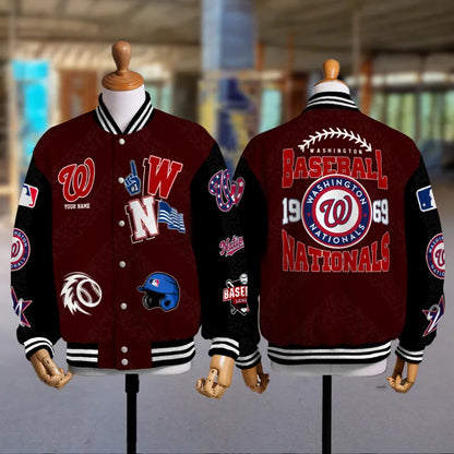 LIMITED EDITION - NEW CUSTOMIZED MLB28 WNS WASHINGTON NATIONALS SATIN VARSITY & BASEBALL JACKETS