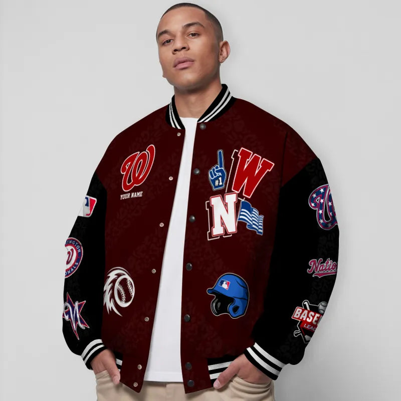 LIMITED EDITION - NEW CUSTOMIZED MLB28 WNS WASHINGTON NATIONALS SATIN VARSITY & BASEBALL JACKETS
