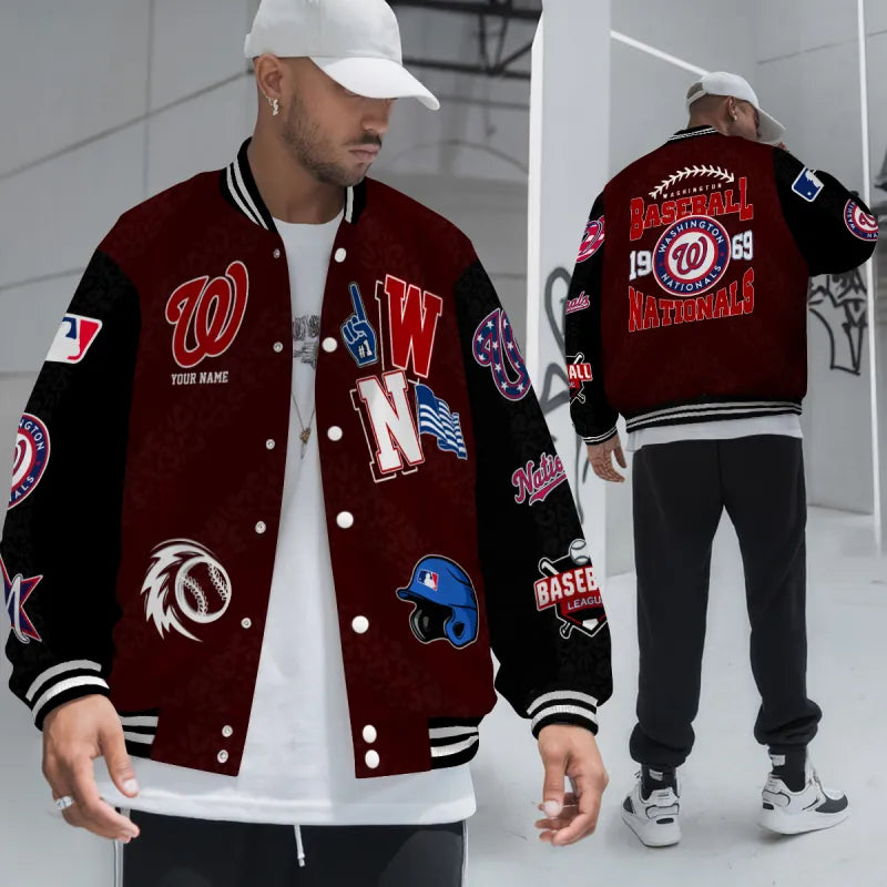 LIMITED EDITION - NEW CUSTOMIZED MLB28 WNS WASHINGTON NATIONALS SATIN VARSITY & BASEBALL JACKETS