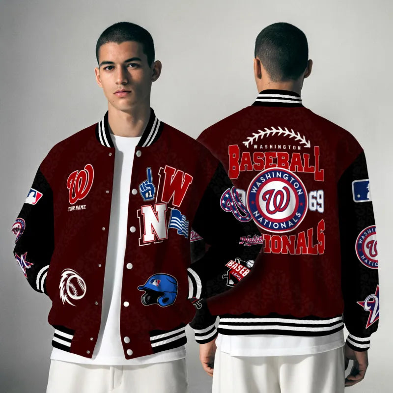 LIMITED EDITION - NEW CUSTOMIZED MLB28 WNS WASHINGTON NATIONALS SATIN VARSITY & BASEBALL JACKETS