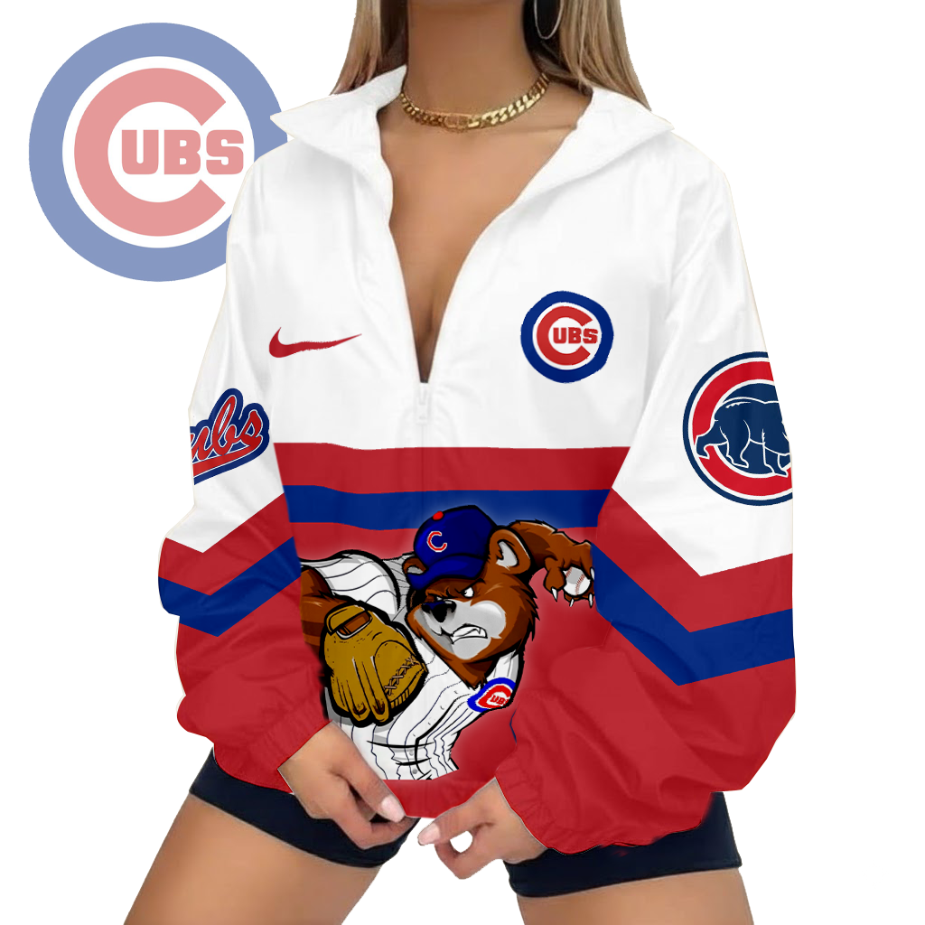 LIMITED EDITION - NEW CUSTOMIZED MLB04 CCS CHICAGO CUBS V-NECK ZIPPER JACKET