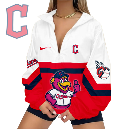 LIMITED EDITION - NEW CUSTOMIZED MLB13 CGS CLEVELAND GUARDIANS V-NECK ZIPPER JACKET