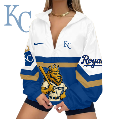LIMITED EDITION - NEW CUSTOMIZED MLB19 KCR KANSAS CITY ROYALS V-NECK ZIPPER JACKET
