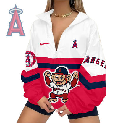 LIMITED EDITION - NEW CUSTOMIZED MLB27 LAA LOS ANGELES ANGELS V-NECK ZIPPER JACKET
