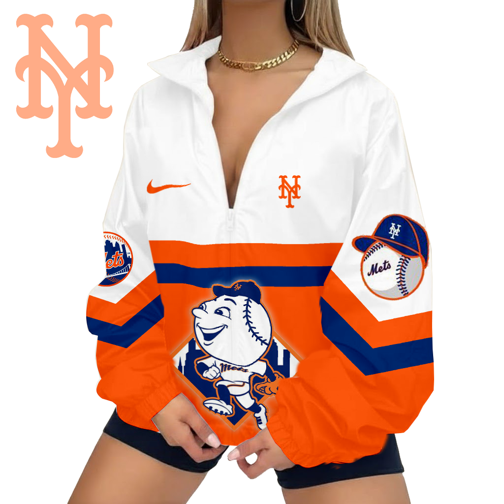 LIMITED EDITION - NEW CUSTOMIZED MLB17 NYM NEW YORK METS V-NECK ZIPPER JACKET