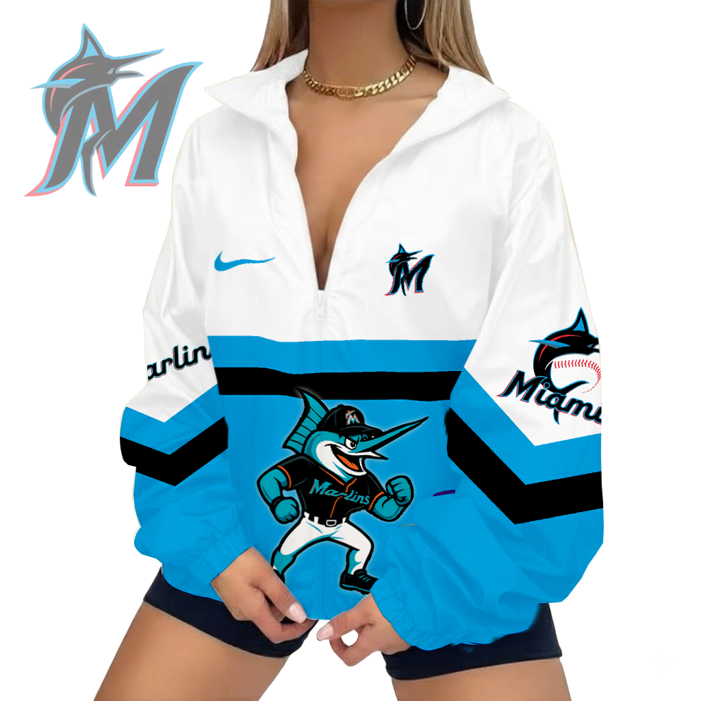 LIMITED EDITION - NEW CUSTOMIZED MLB20 MMS MIAMI MARLINS V-NECK ZIPPER JACKET