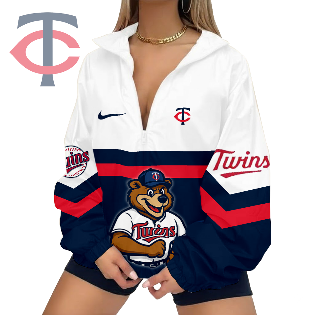 LIMITED EDITION - NEW CUSTOMIZED MLB22 MTS MINNESOTA TWINS V-NECK ZIPPER JACKET