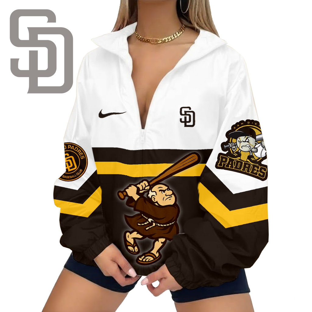 LIMITED EDITION - NEW CUSTOMIZED MLB18 SDP SAN DIEGO PADRES V-NECK ZIPPER JACKET