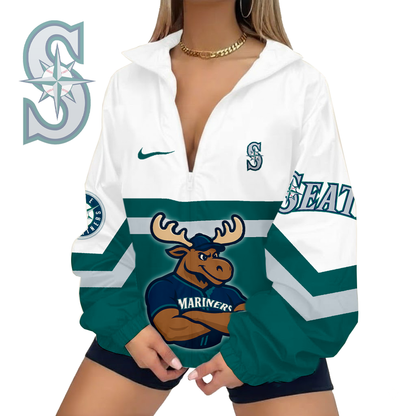 LIMITED EDITION - NEW CUSTOMIZED MLB14 SMS SEATTLE MARINERS V-NECK ZIPPER JACKET