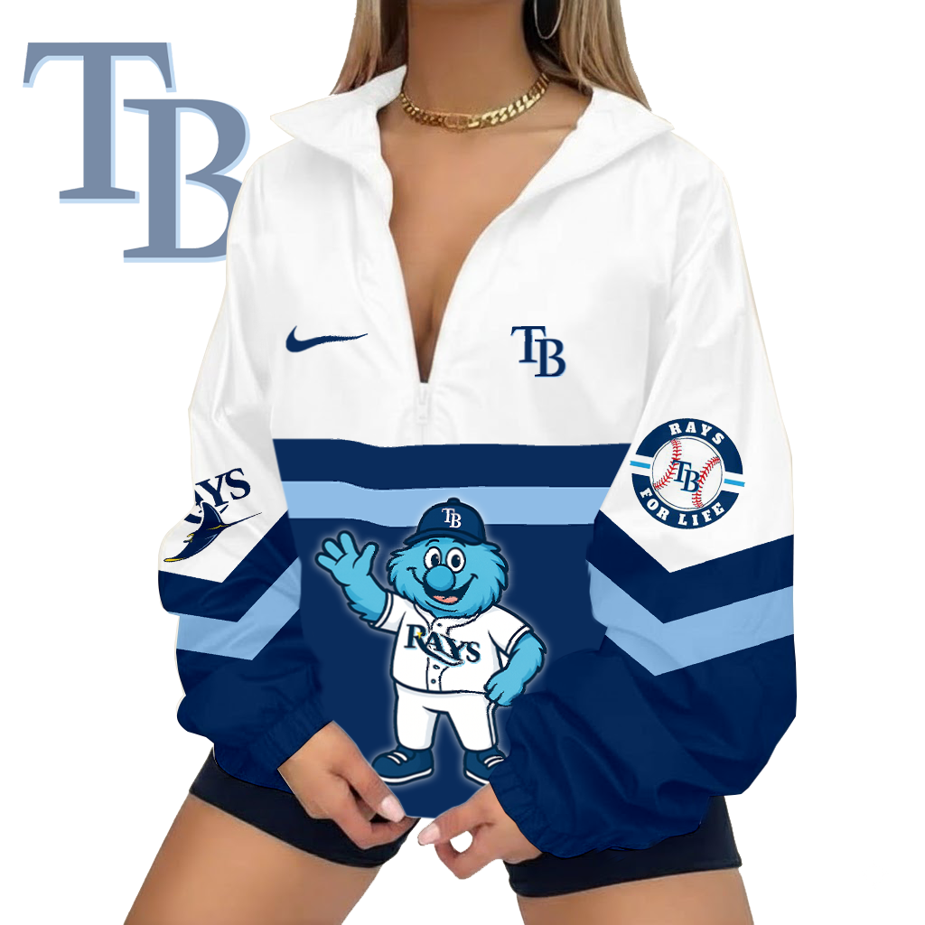 LIMITED EDITION - NEW CUSTOMIZED MLB21 TBR TAMPA BAY RAYS V-NECK ZIPPER JACKET