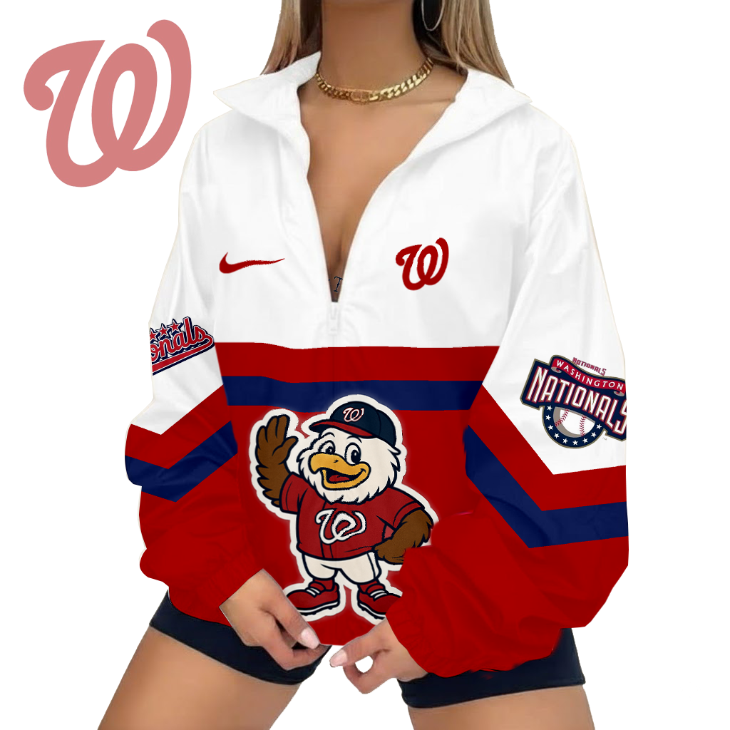 LIMITED EDITION - NEW CUSTOMIZED MLB28 WNS WASHINGTON NATIONALS V-NECK ZIPPER JACKET